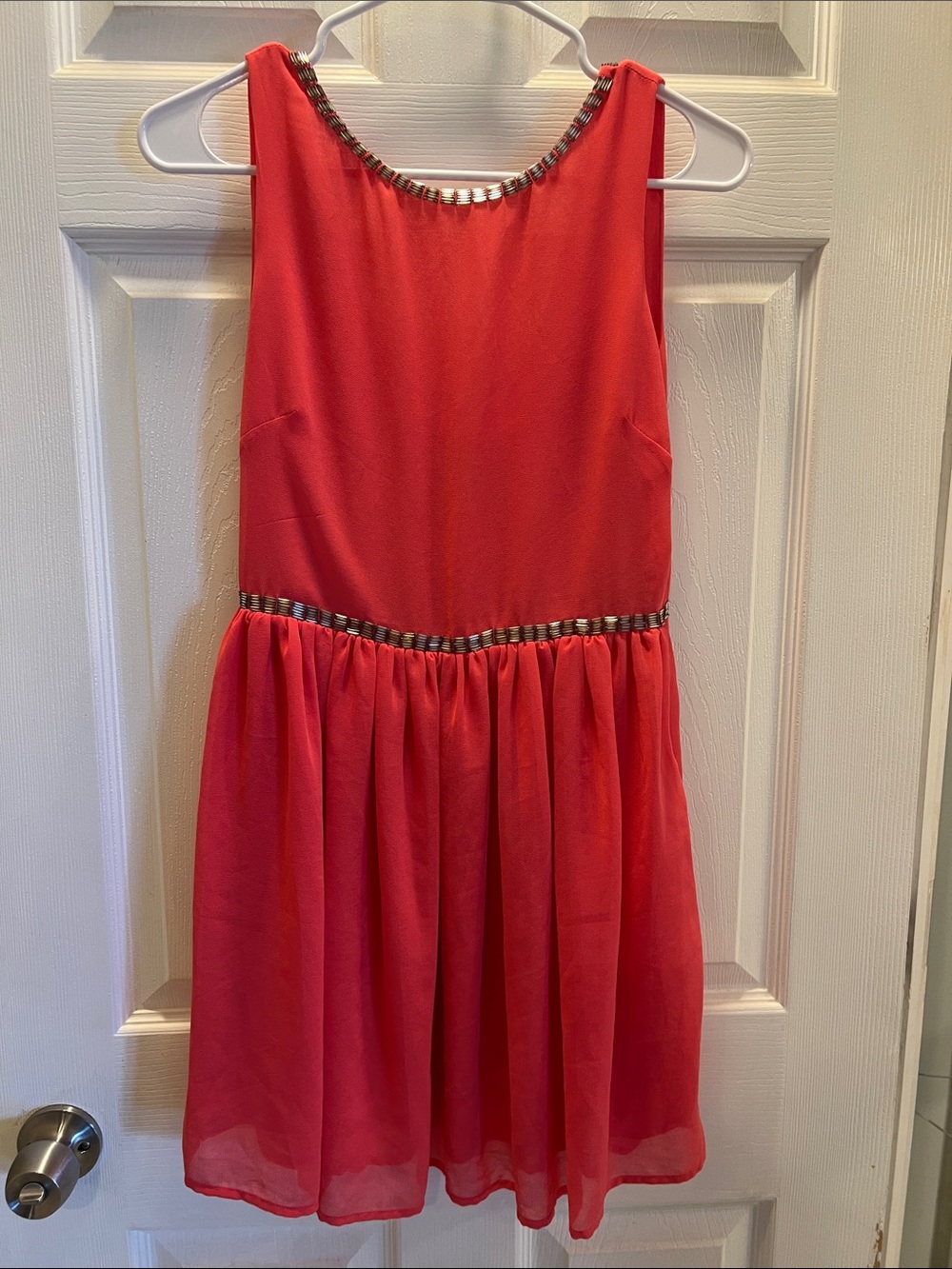 Forever 21 Coral Pink Beaded-Trim Midi Dress
